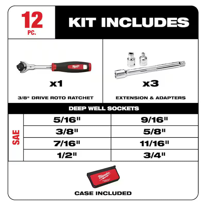 SAE Ratchet & Socket Set 12-Piece D5892