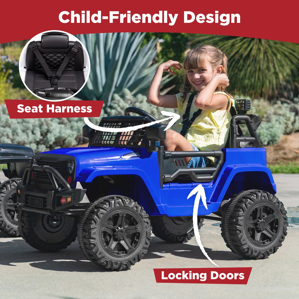 12V Kids Ride On Truck Car with Parent Remote Control, Spring Suspension, LED Lights, Black U3018