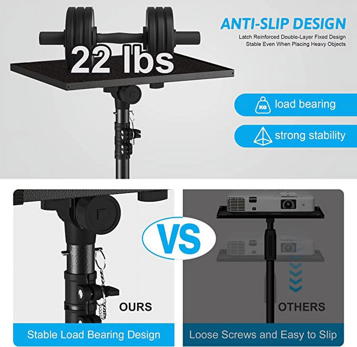 Adjustable Projector Stand Tripod with Gooseneck Phone Holder P9068