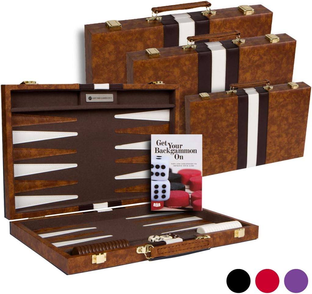Backgammon Set Classic Board Game Case Brown Medium Y22818
