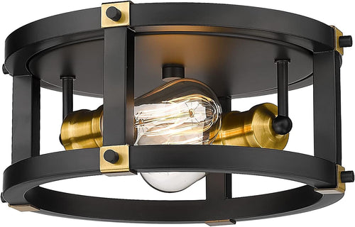 13 inches Flush Mount Ceiling Light, 2-Light Gold Metal Cage Ceiling Light S92604