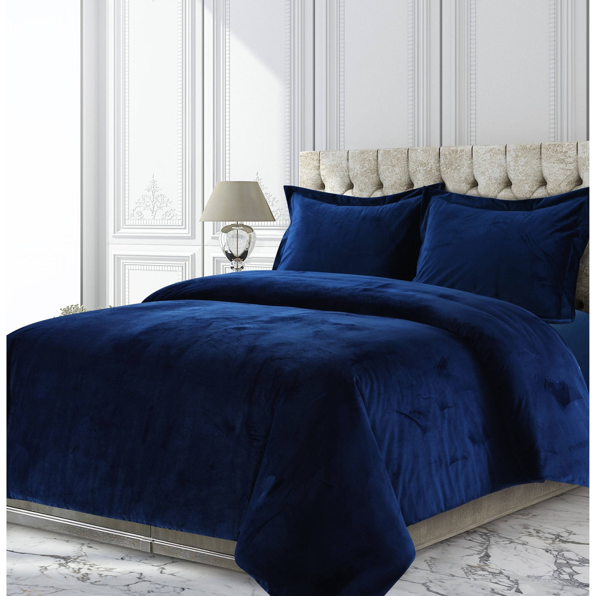 Navy Blue Velvet Oversized Duvet Cover Set C55938