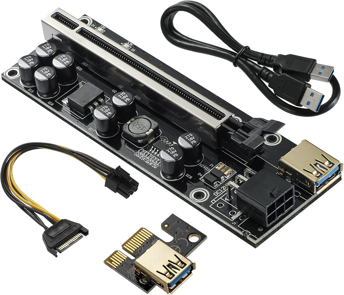 PCIE Riser with 6PIN SATA Power Cable and 60cm USB 3.0 Cable, 6 Pack J1848