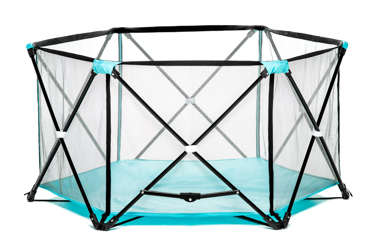 Portable Play Yard, Washable, Aqua, 6-Panel X4795