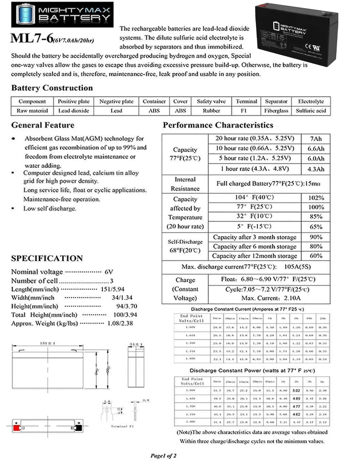 6V 7AH Battery G5377