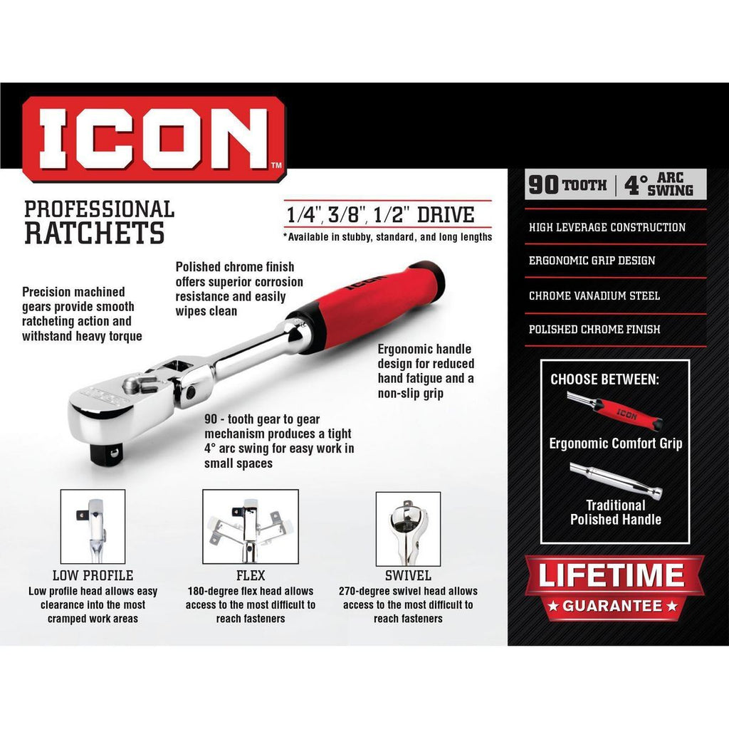 1/4 in. Drive Low-Profile Ratchet with Comfort Grip U63849