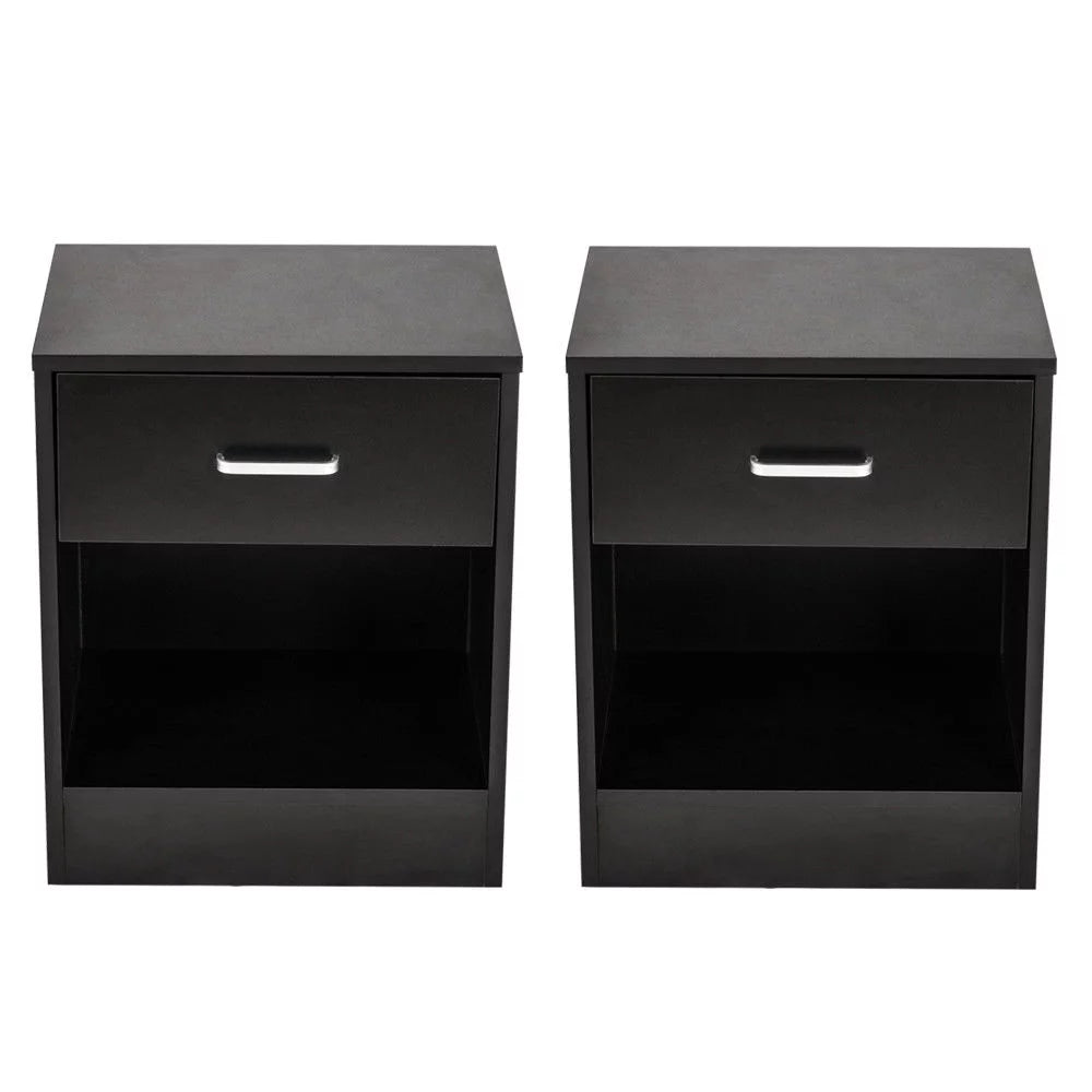 Set of 2 Black 1 Drawer Nightstand D54977