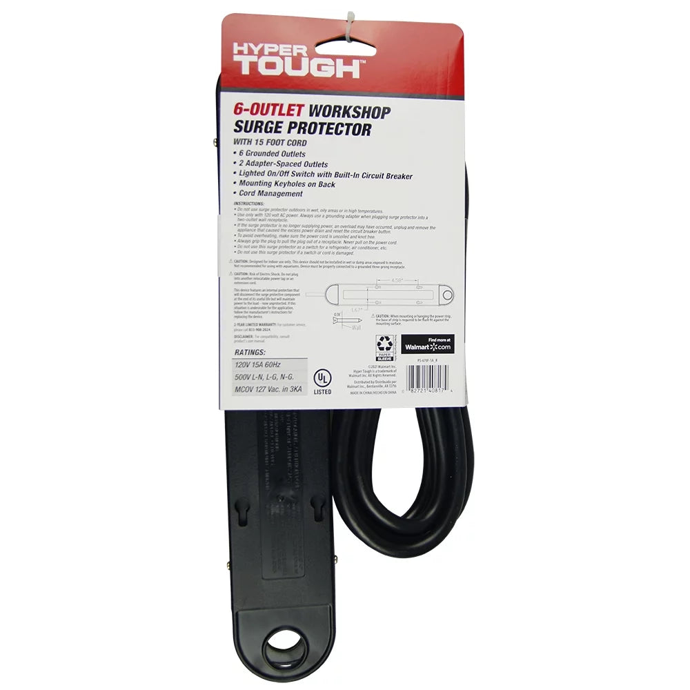 6-Outlet 15ft Cord Metal Surge with 500-Joule Protection R335