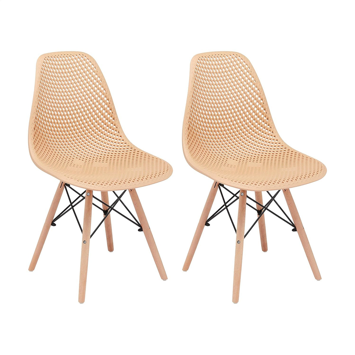 Beige Plastic Shell Chair with Beech Wood Legs Q352560