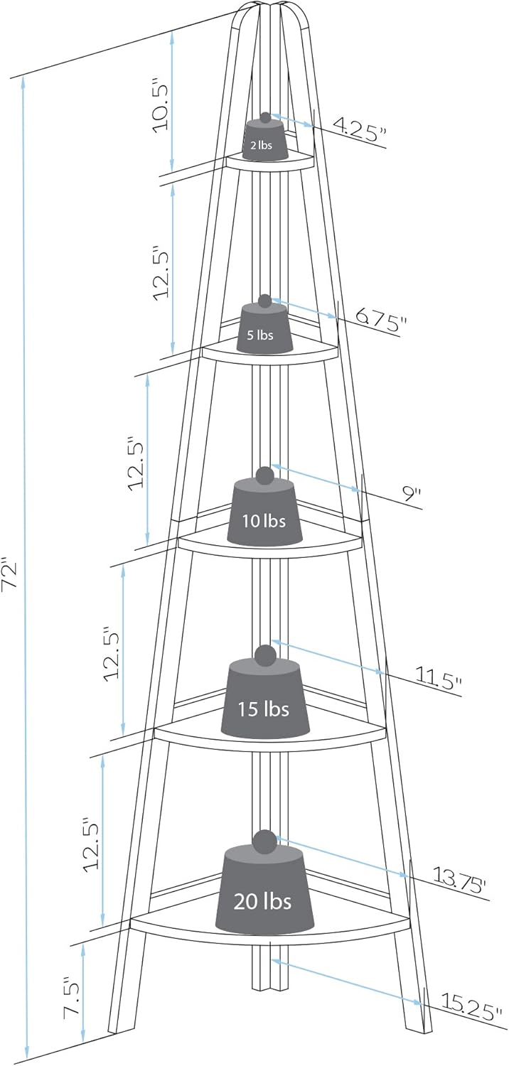 5-Shelf Corner Ladder Bookcase X8158