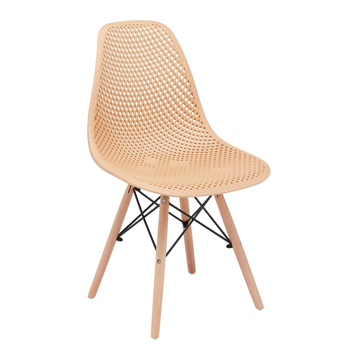 Beige Plastic Shell Chair with Beech Wood Legs Q352560