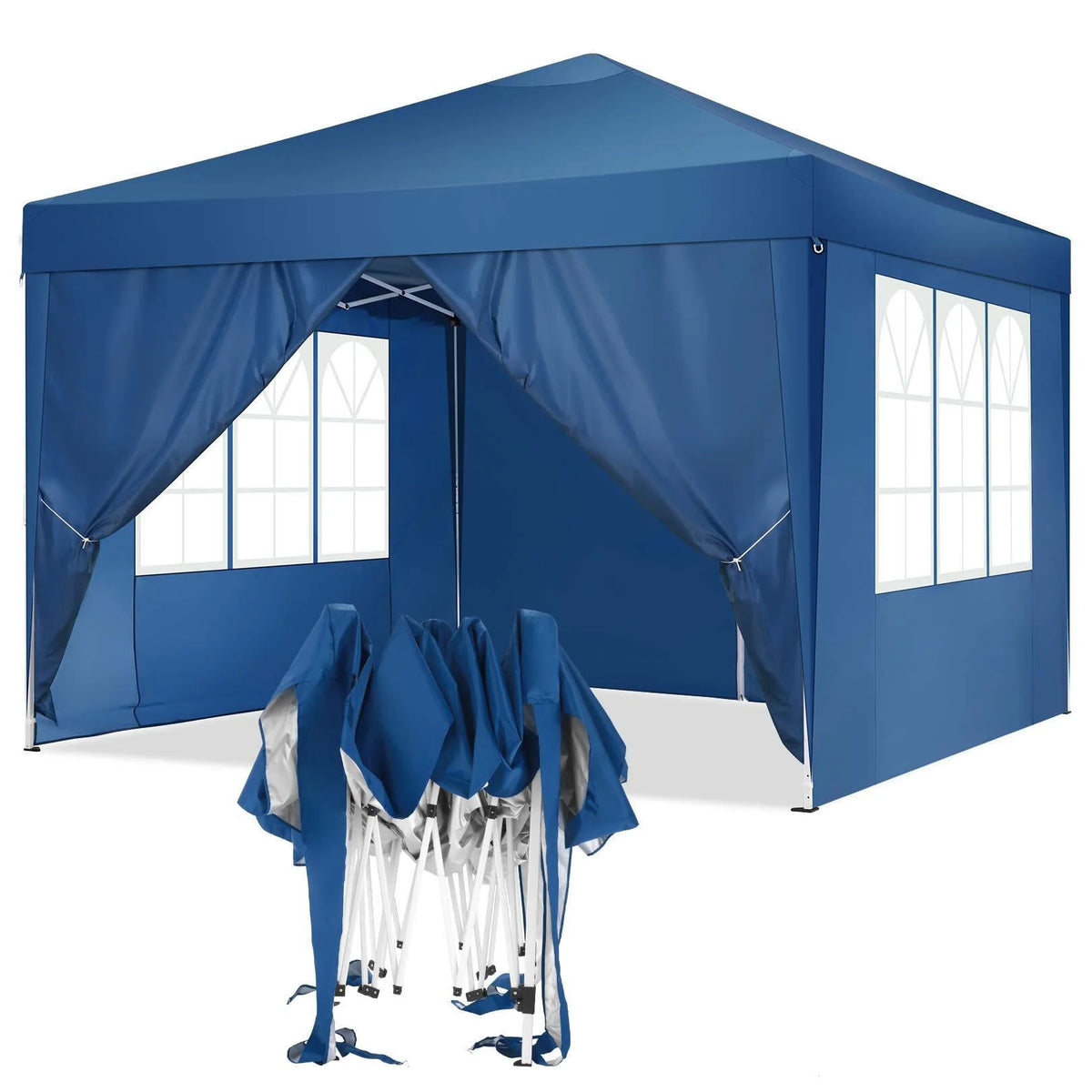 10x10ft Popup Canopy with 4 Sidewalls Blue P586522