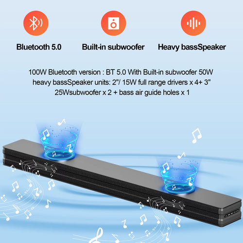 100W 2.2ch Soundbar with Subwoofer T80728