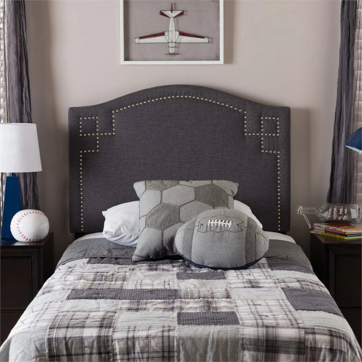 Upholstered Twin Headboard in Dark Gray T4395