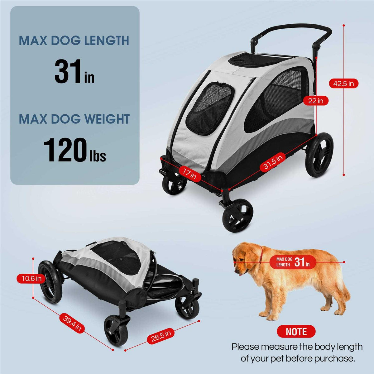 Foldable Pet Stroller with 4 Wheels K37309