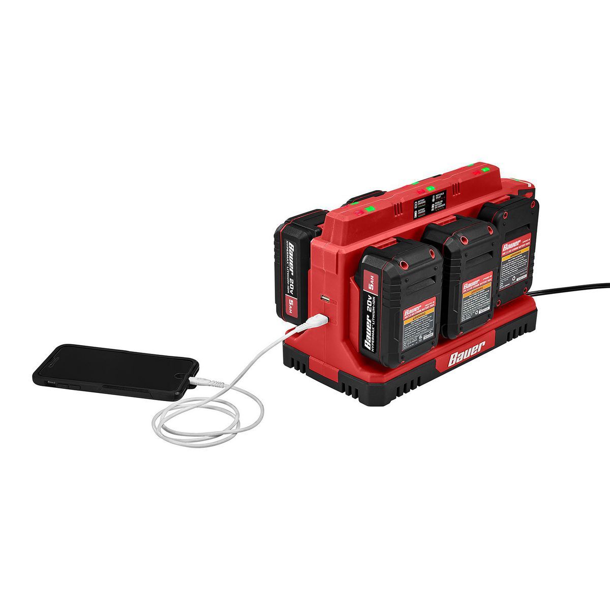 20V 6-Port Sequential Charger with Dual USB Ports L205753