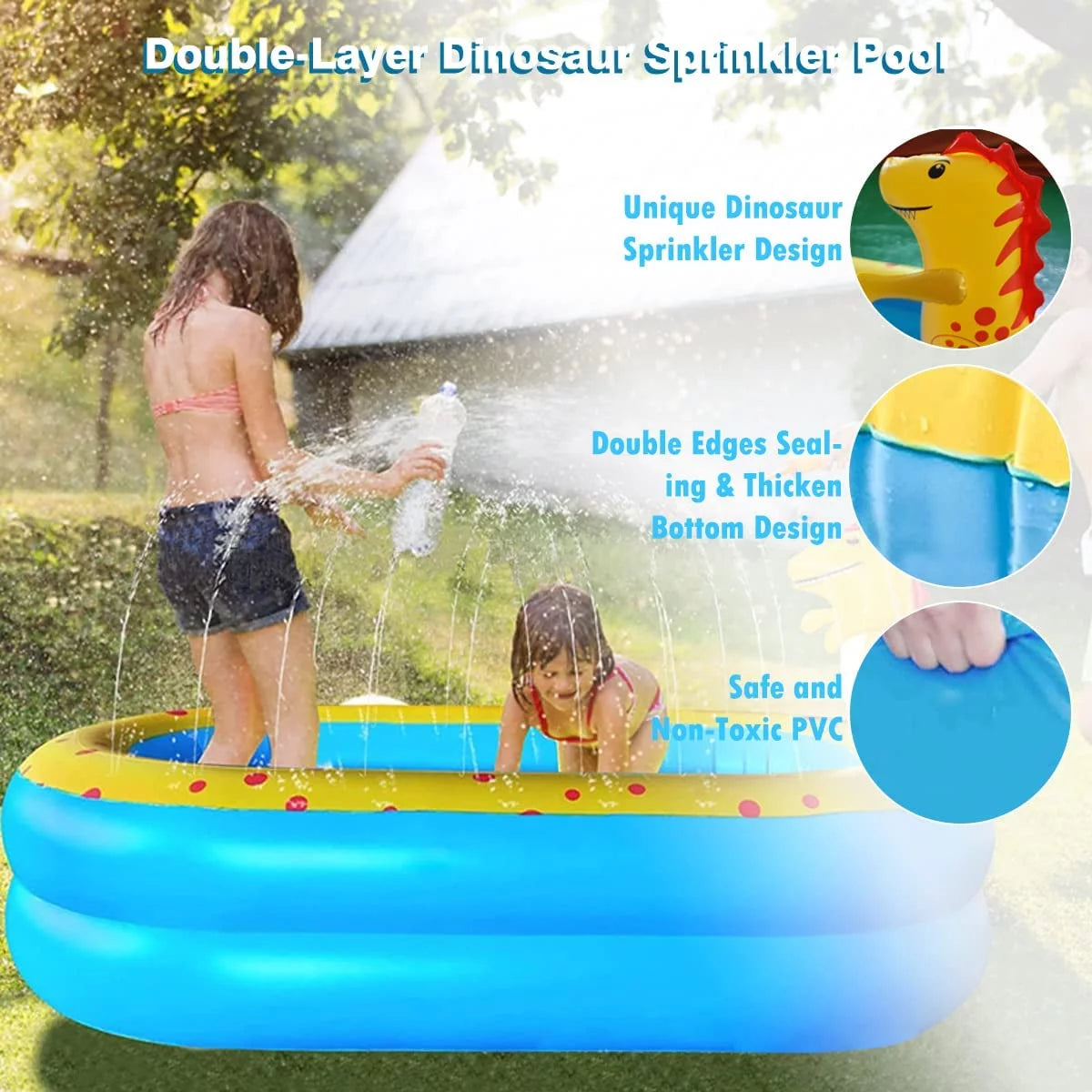 Inflatable Dinosaur Kiddie Pool 67x 41x 32H Blue B472392