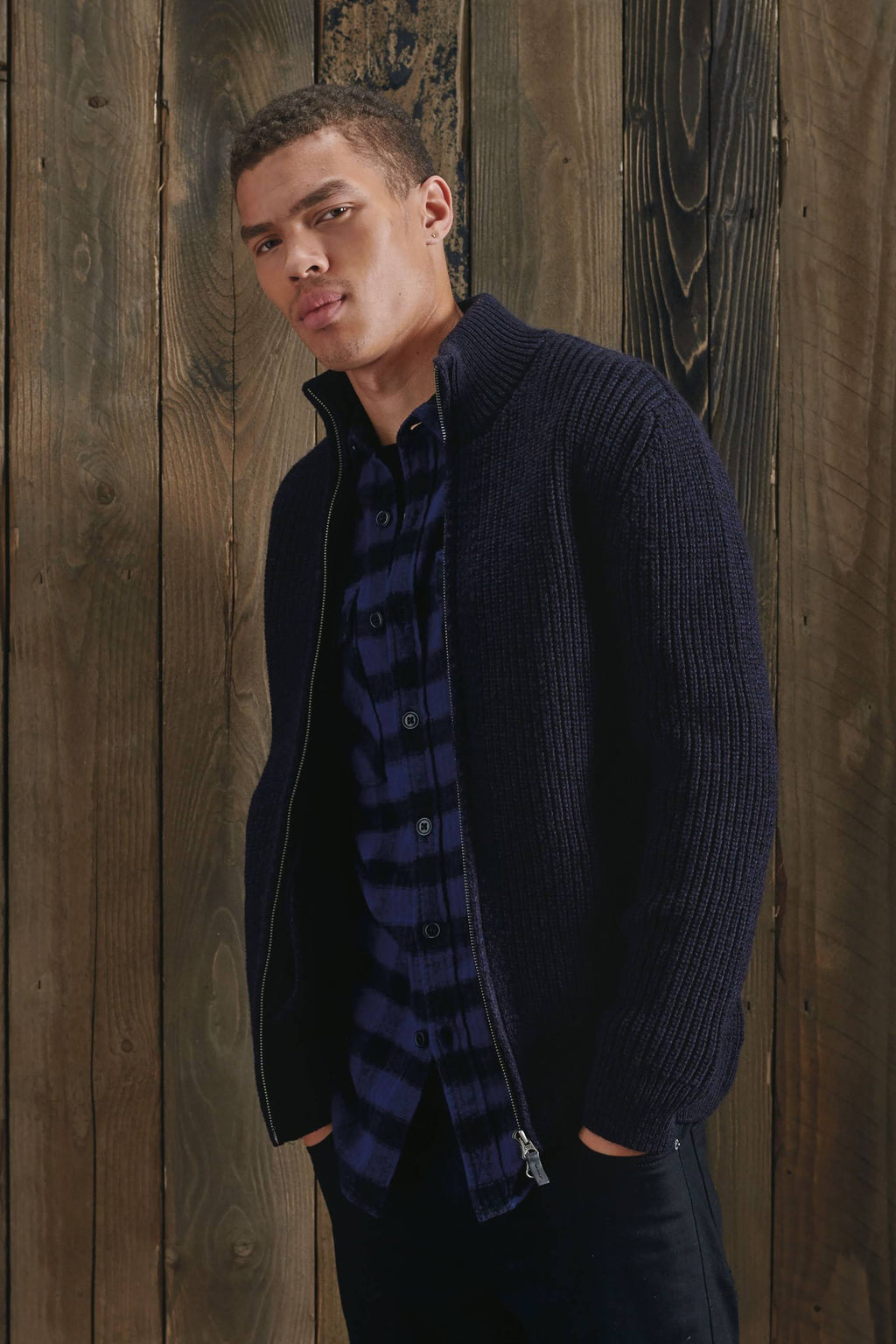 Navy Zip Through Cardigan J285