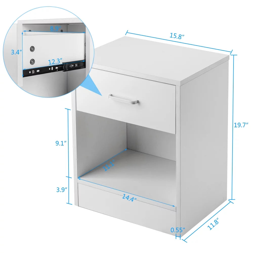 Set of 2 Black 1 Drawer Nightstand D54977