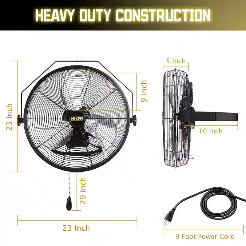 Yellow 3-Speeds Wall Fan with Metal Structure R420