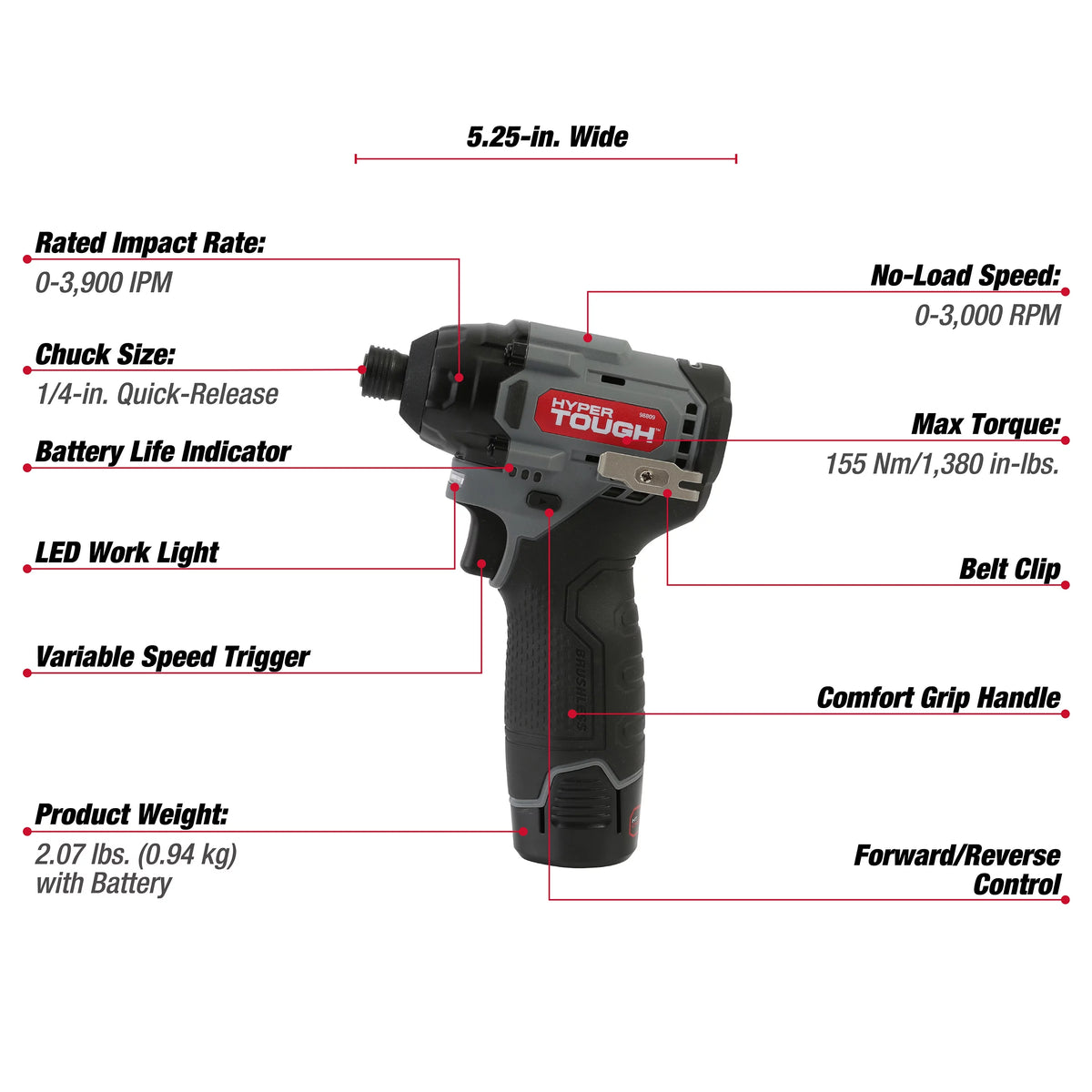 12V Max Lithium-Ion Cordless Brushless Impact Driver with Battery and Charger U635