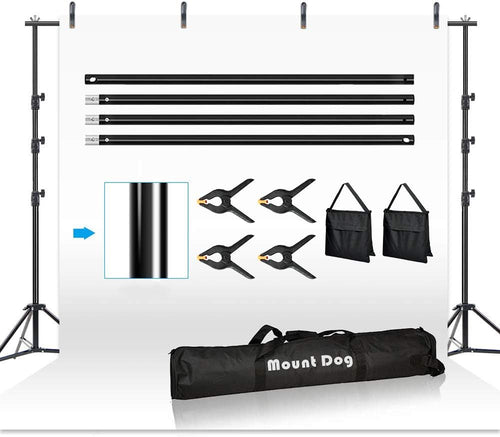 10FT Adjustable Photography Backdrop Support System with Clamps, Sandbags, and Carrying Bag W58432