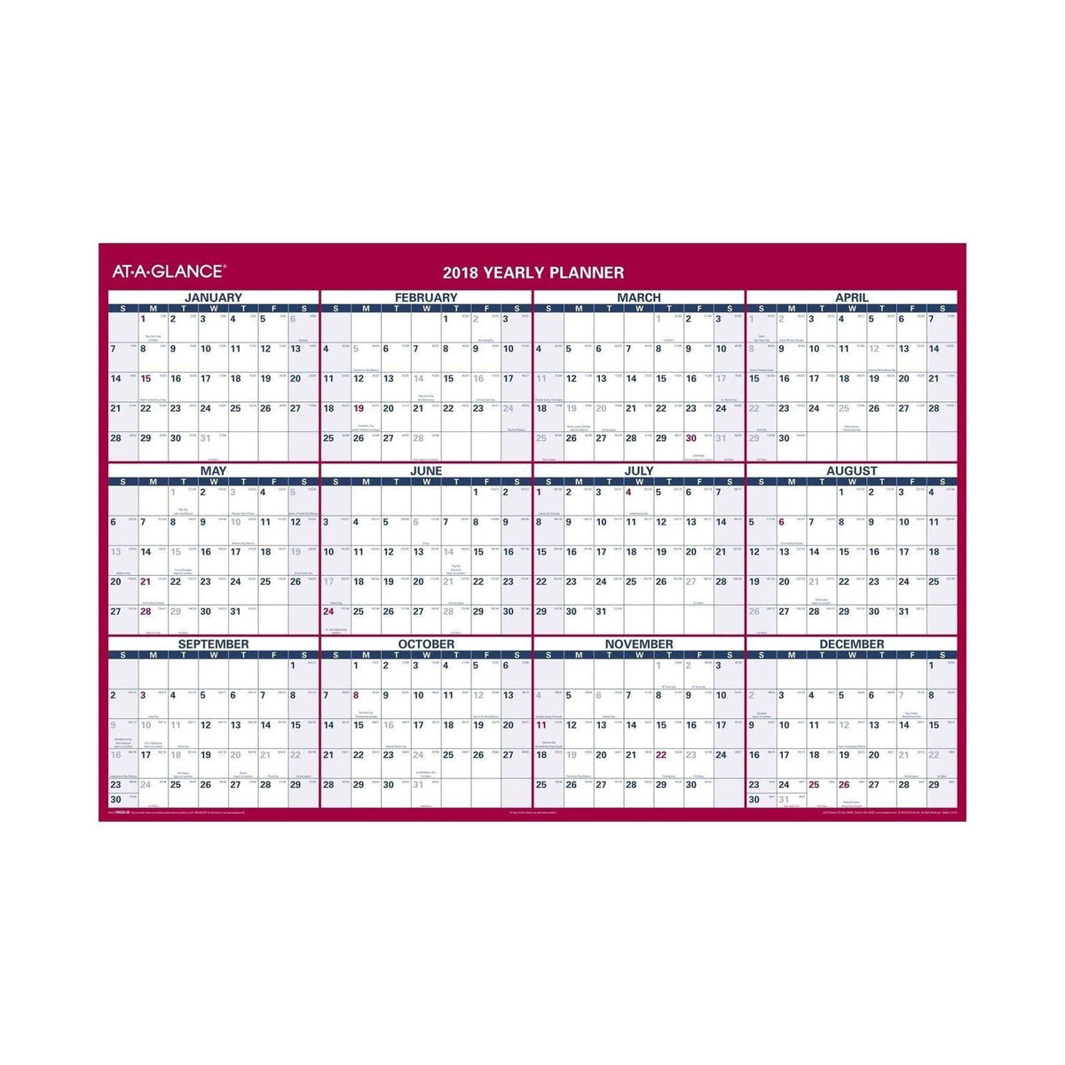 Erasable Vertical/Horizontal Wall Planner, 32 x 48, Blue/Red Q998813