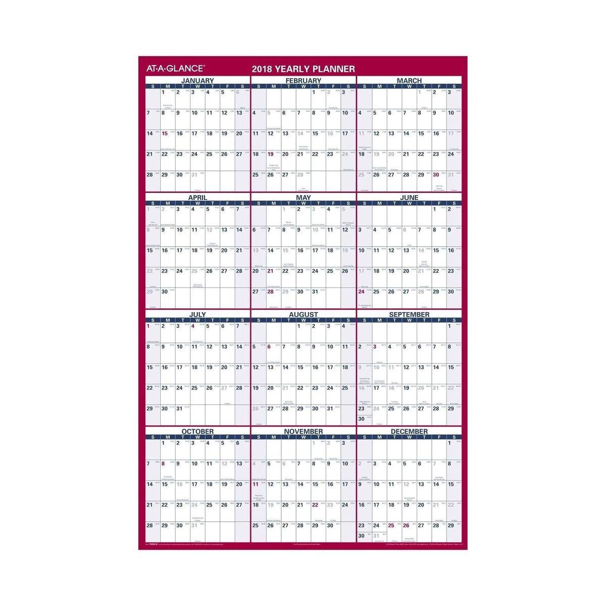Erasable Vertical/Horizontal Wall Planner, 32 x 48, Blue/Red Q998813