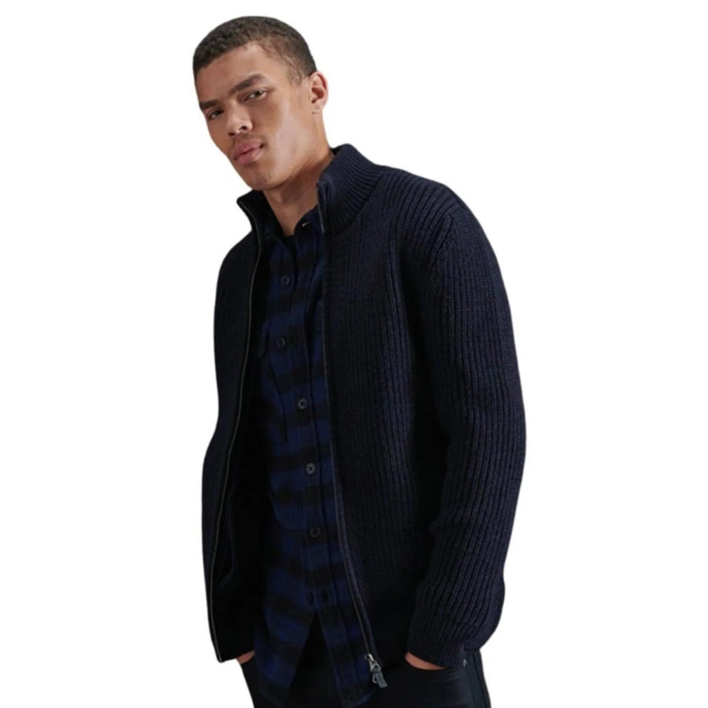 Navy Zip Through Cardigan J285