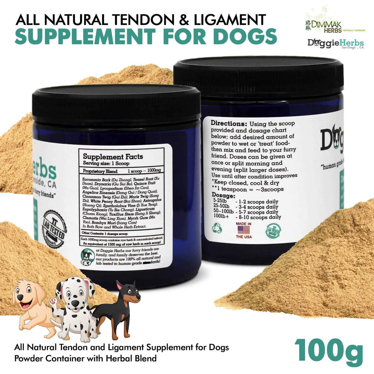 Dog Ligament and Tendon Supplement Powder Herbal Blend 100g C6851