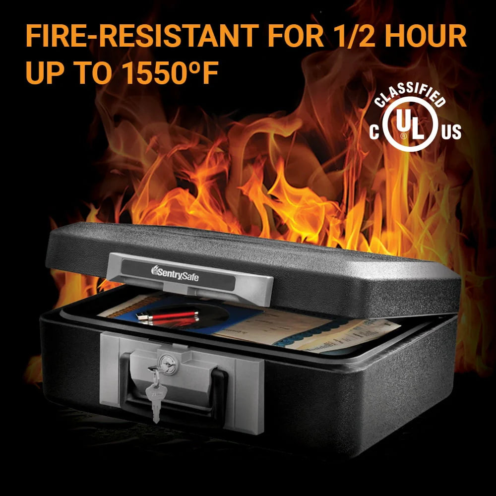 Fire-Resistant Box Safe with Key Lock 0.25 cu. ft., Black U22117