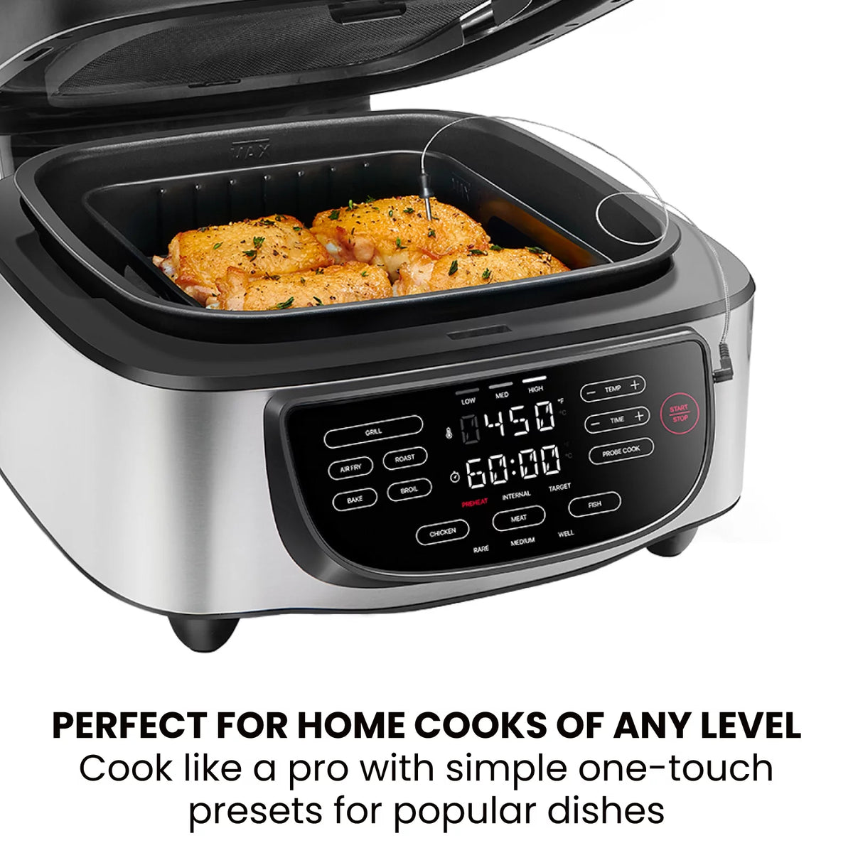 5-in-1 Air Fryer Indoor Grill with Thermometer 7.4 qt Stainless Steel A1314