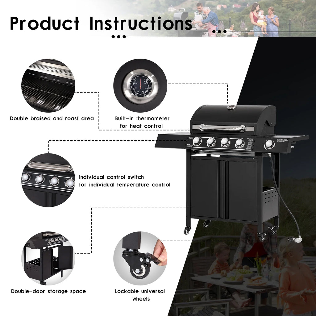 4-Burner Propane Gas Grill with Side Burner D84157