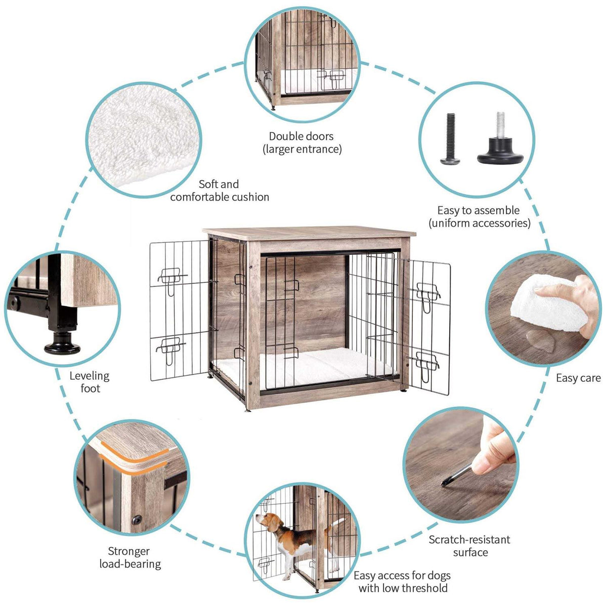 Wooden Dog Crate Furniture with Cushion Y3369
