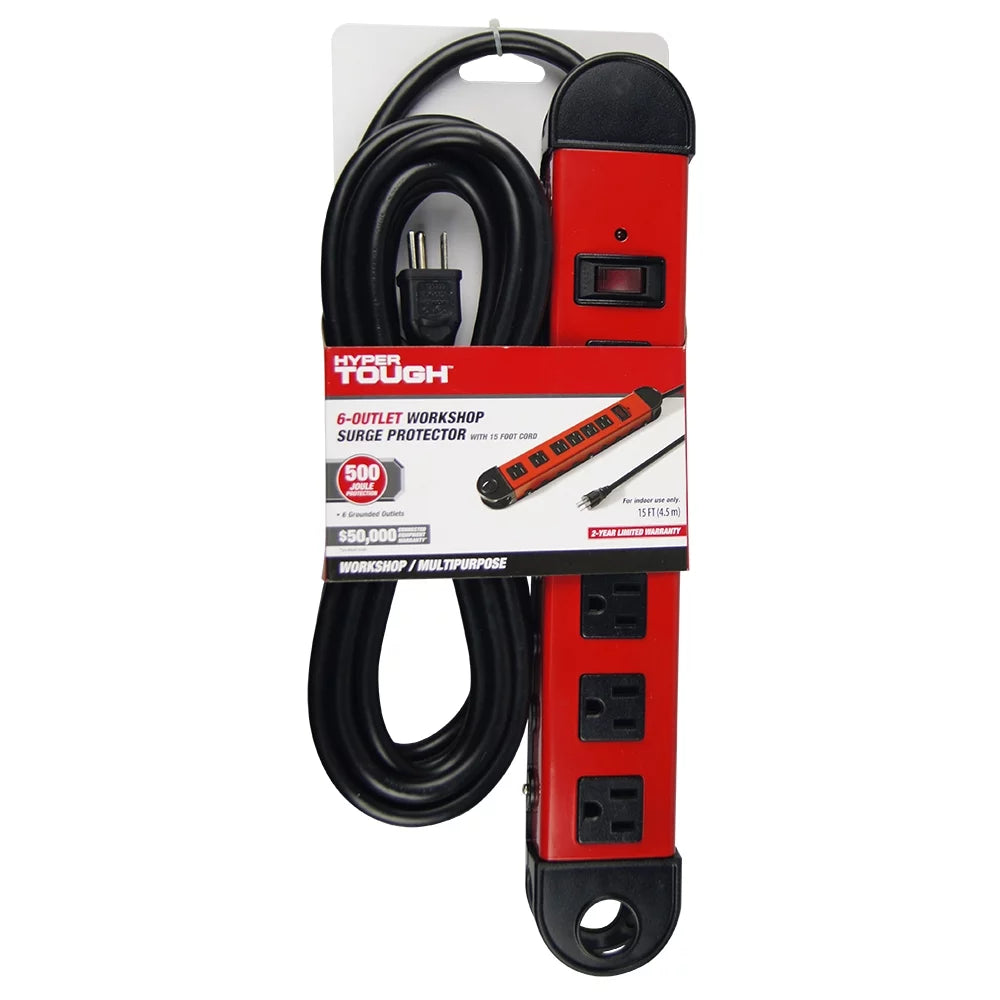 6-Outlet 15ft Cord Metal Surge with 500-Joule Protection R335