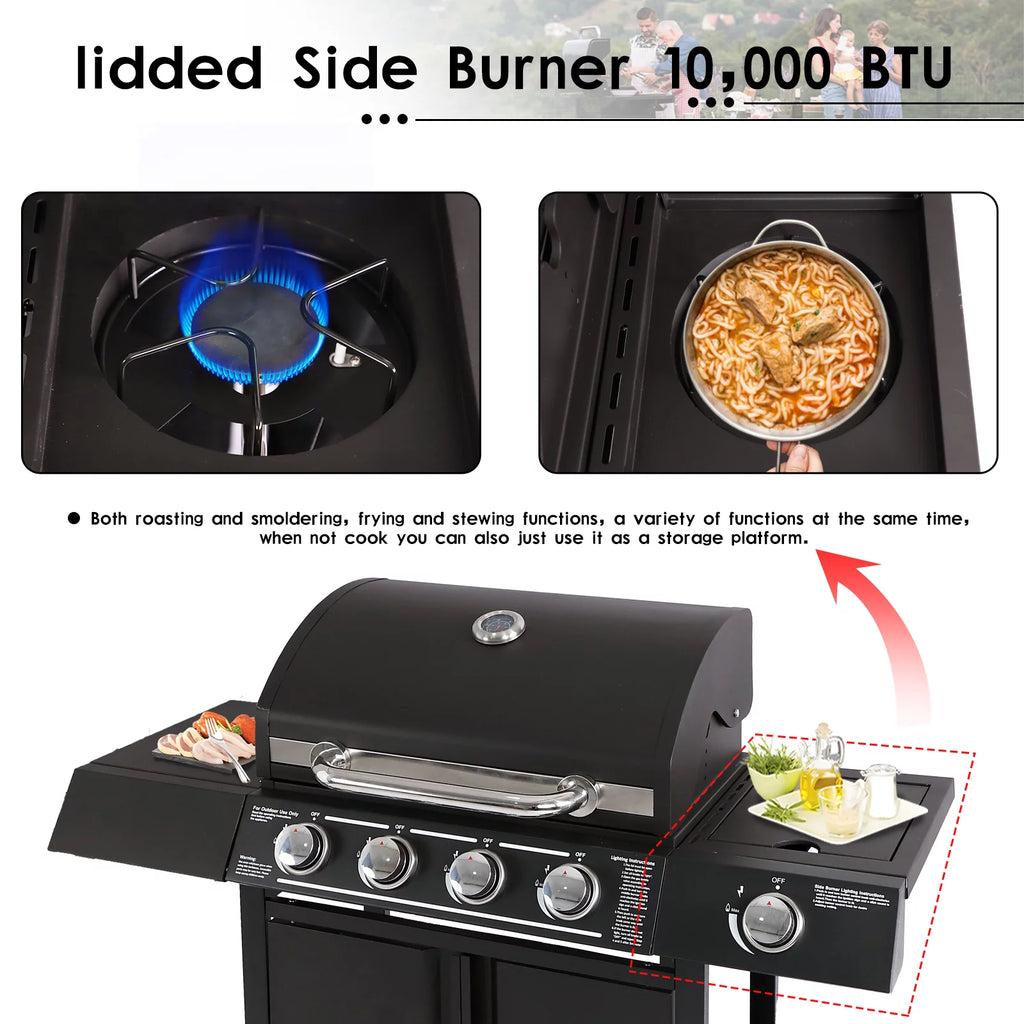 4-Burner Propane Gas Grill with Side Burner D84157
