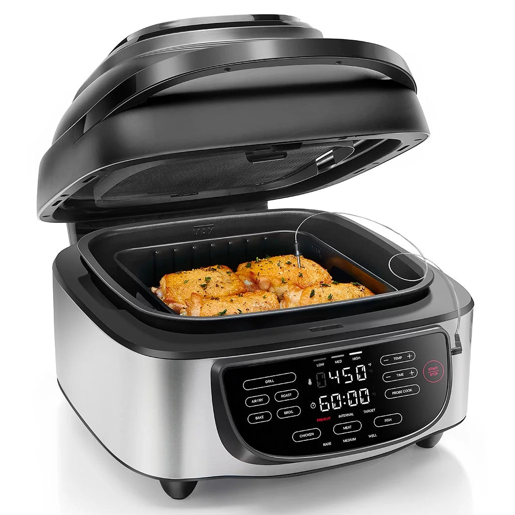5-in-1 Air Fryer Indoor Grill with Thermometer 7.4 qt Stainless Steel A1314