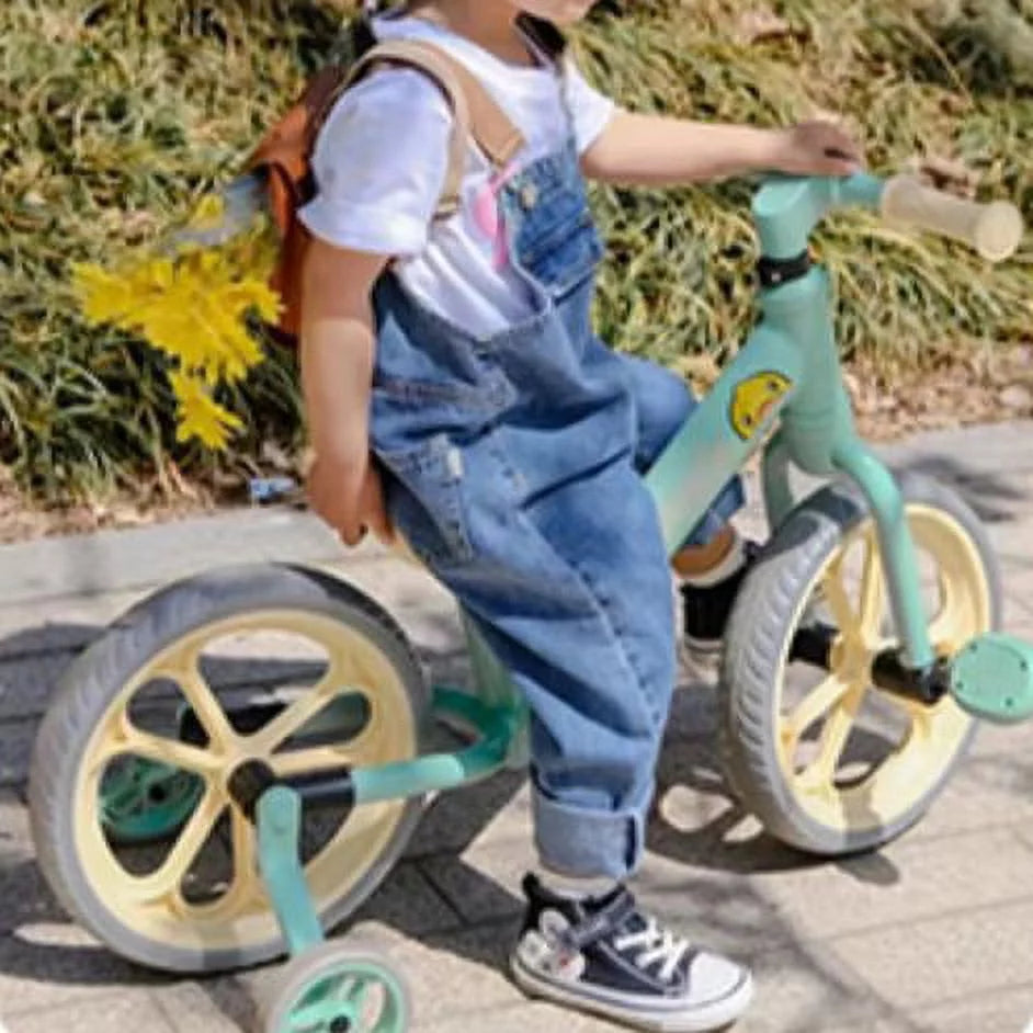 Kids 2-in-1 Balance Bike with Pedals and Training Wheels Green Z469