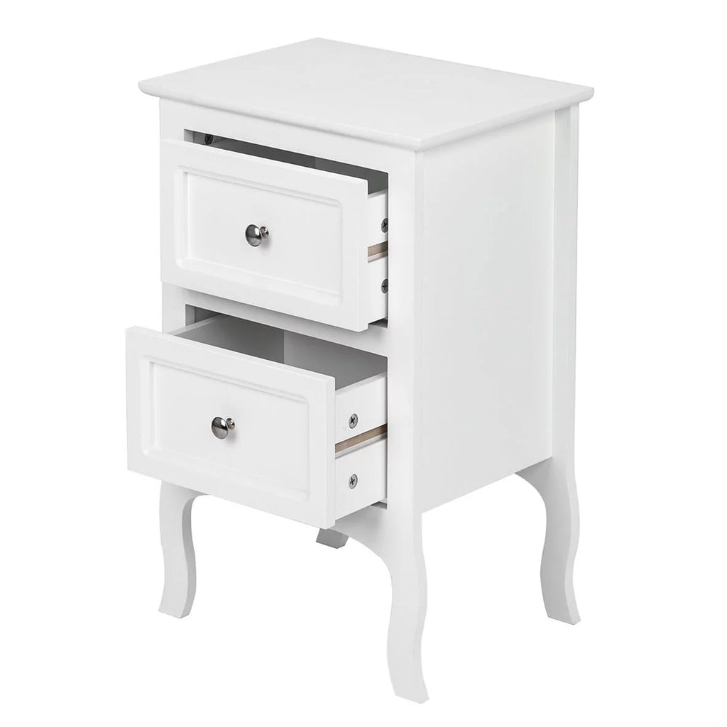 Nightstand End Table with 2 Drawer, White Finish I5185