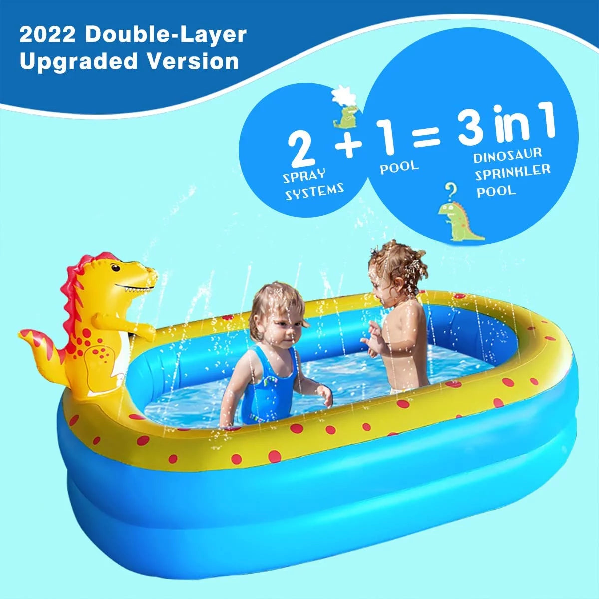 Inflatable Dinosaur Kiddie Pool 67x 41x 32H Blue B472392