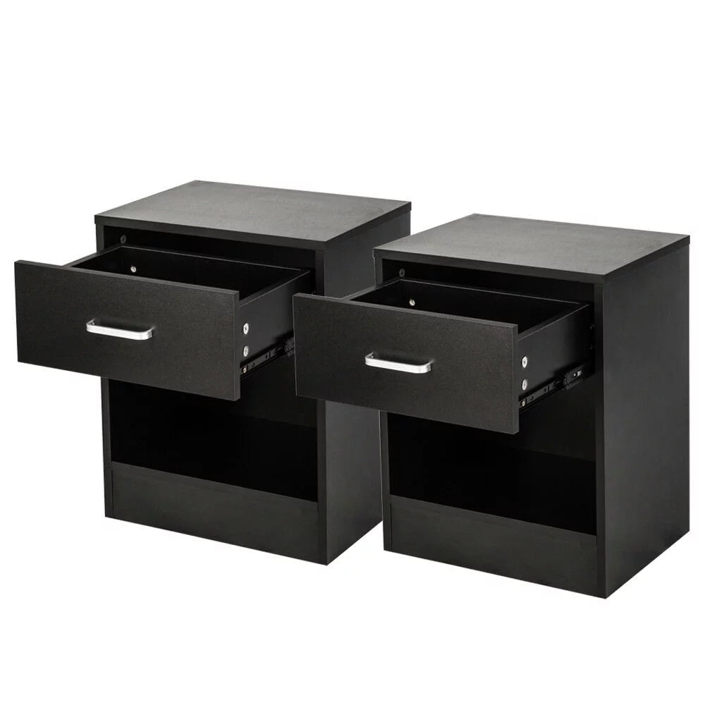 Set of 2 Black 1 Drawer Nightstand D54977