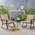 3-Piece Black Steel Outdoor Rocking Chairs Bistro Set with Cushion P749
