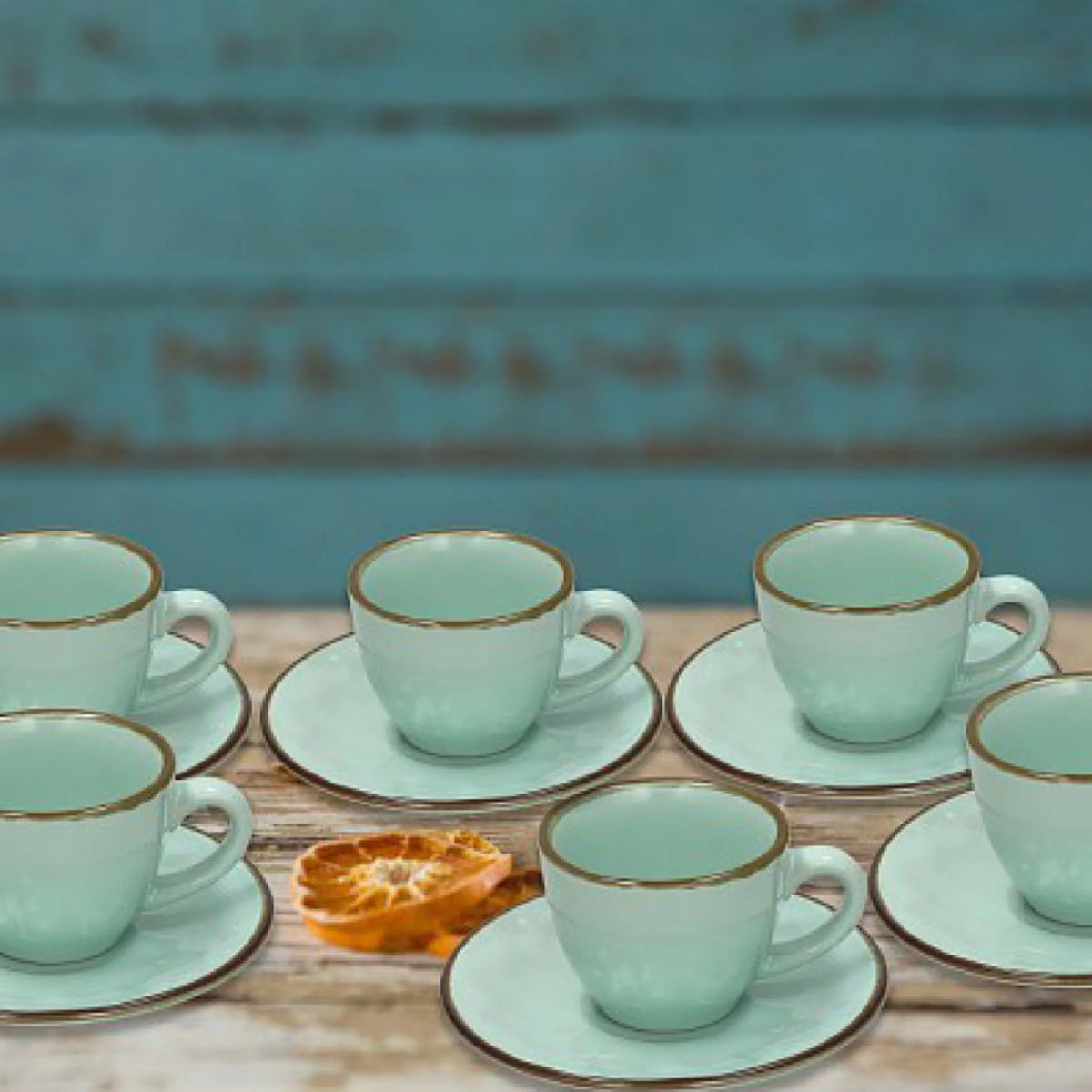 Ceramic Green Coffee Cup & Saucer Set 6 P101527