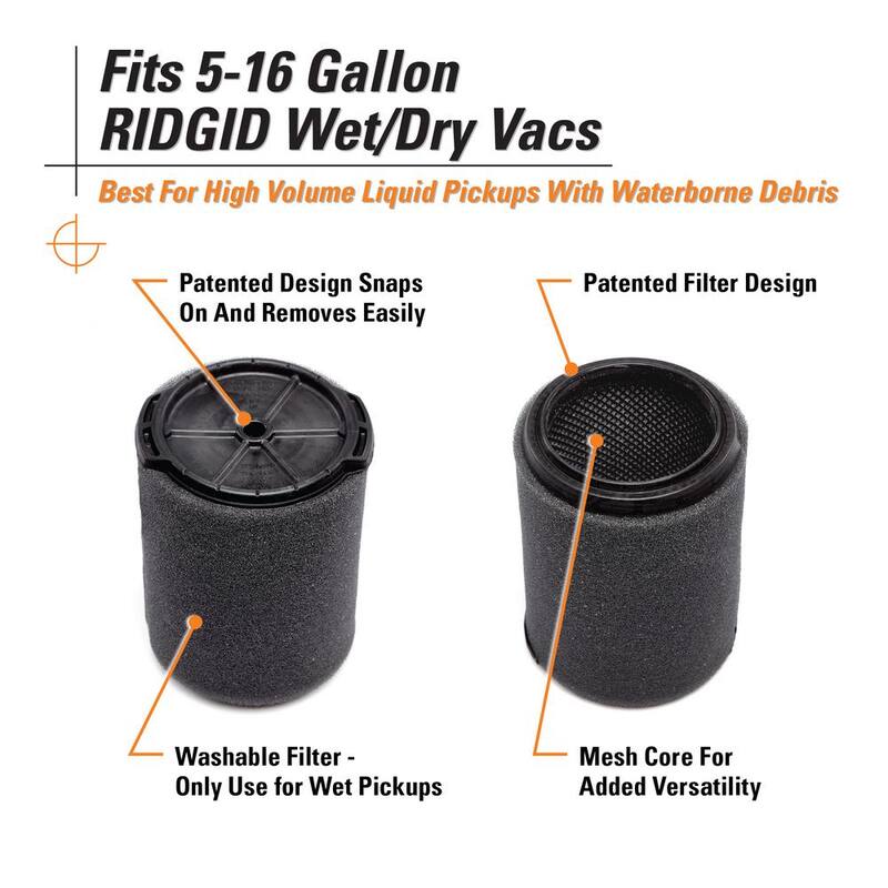 Wet Dry Vacuum Filter 5 Gallon and Larger E2857