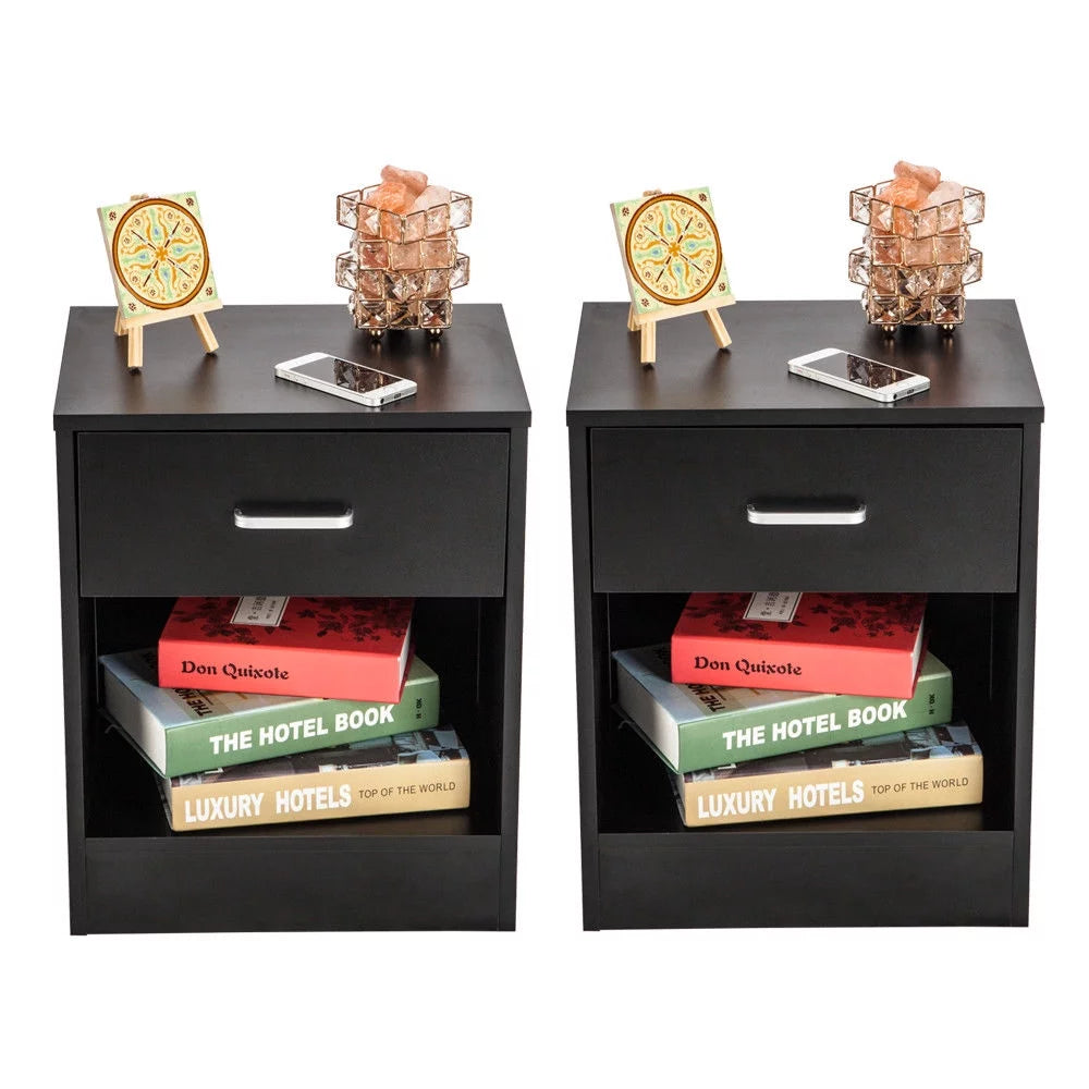 Set of 2 Black 1 Drawer Nightstand D54977