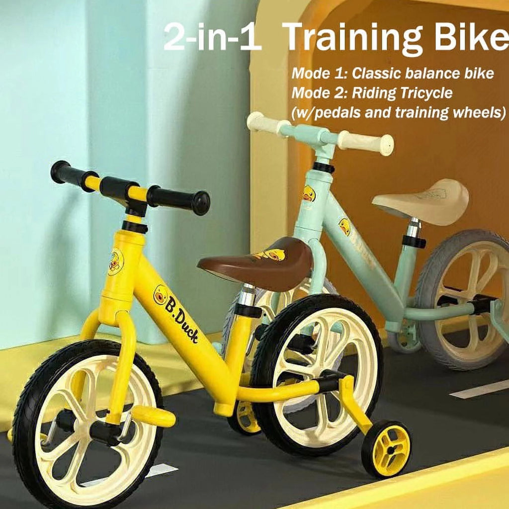 Kids 2-in-1 Balance Bike with Pedals and Training Wheels Green Z469